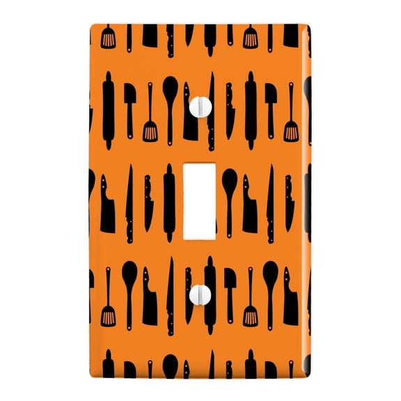Kitchen Utensils Knife Spatula Wooden Spoon Pattern Plastic Wall Decor Toggle Light Switch Plate Cover