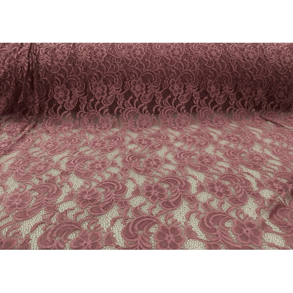 Embroidered Stretch Lace Apparel Fabric Sheer Floral China Rose Pink UU217