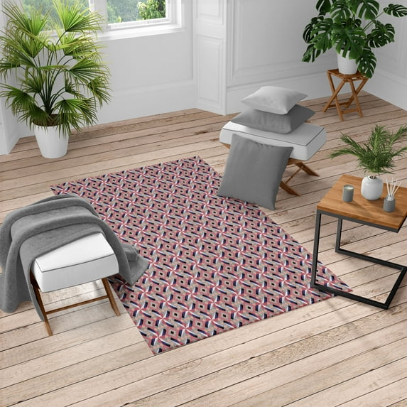 Modern Turkish Area Rug, Retro 60s 70s Vintage Geometrical Rounds Triangles Pattern Art Image, Soft Carpet for Living Room Decor with Distressed Look, 4' X 5.7', Pale Almond, by Ambesonne