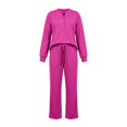 thumbnail image 7 of vdgthytj Tracksuits Women 2 Piece Set Long Sleeve V-Neck Button Tops Drawstring Straight Leg Pants Fall Loungewear Outfits(X-Large,Hot Pink), 7 of 7