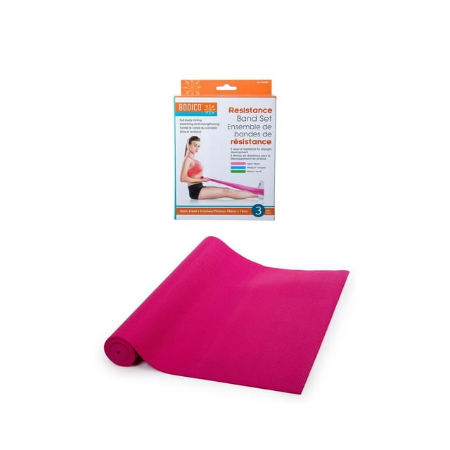 Bodico Non-Slip Yoga Mat and Exercise Resistance Bands Set for Fitness, Pink