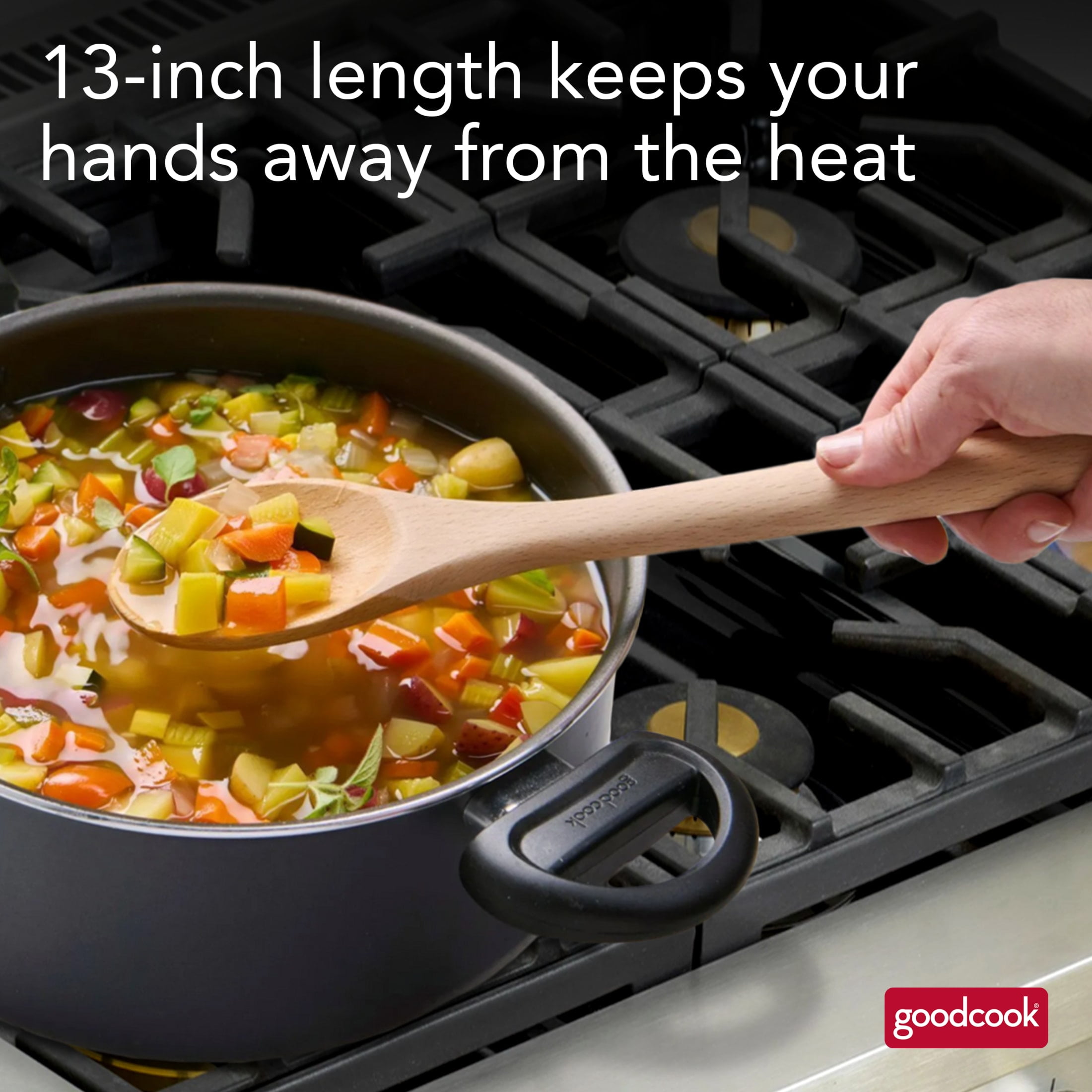 (4 pack) GoodCook Pro 13-Inch Wooden Basting Spoon for Stirring, Mixing, and Basting