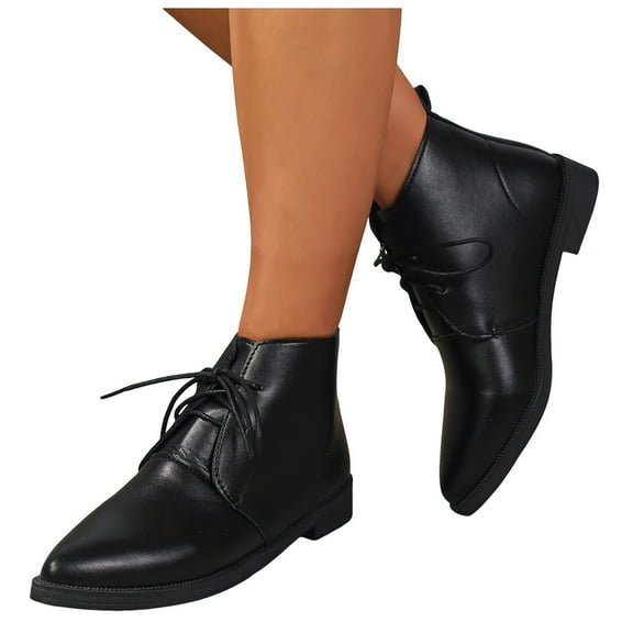 PU Leather Ankle Boots for Women Pointed Toe Lace up Oxfords Shoes Business Casual Work Booties