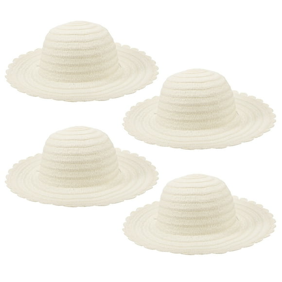 Craft Straw Hats Beige Round Brim For Kids Beach Party 4Pcs 13.6X13.6X4.7In