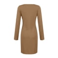 thumbnail image 6 of Stichou Women's Trendy Bodycon Cutout Rib-Knit Long Sleeve Solid Chain Midi Jersey Dress Light Brown 2XL, 6 of 7