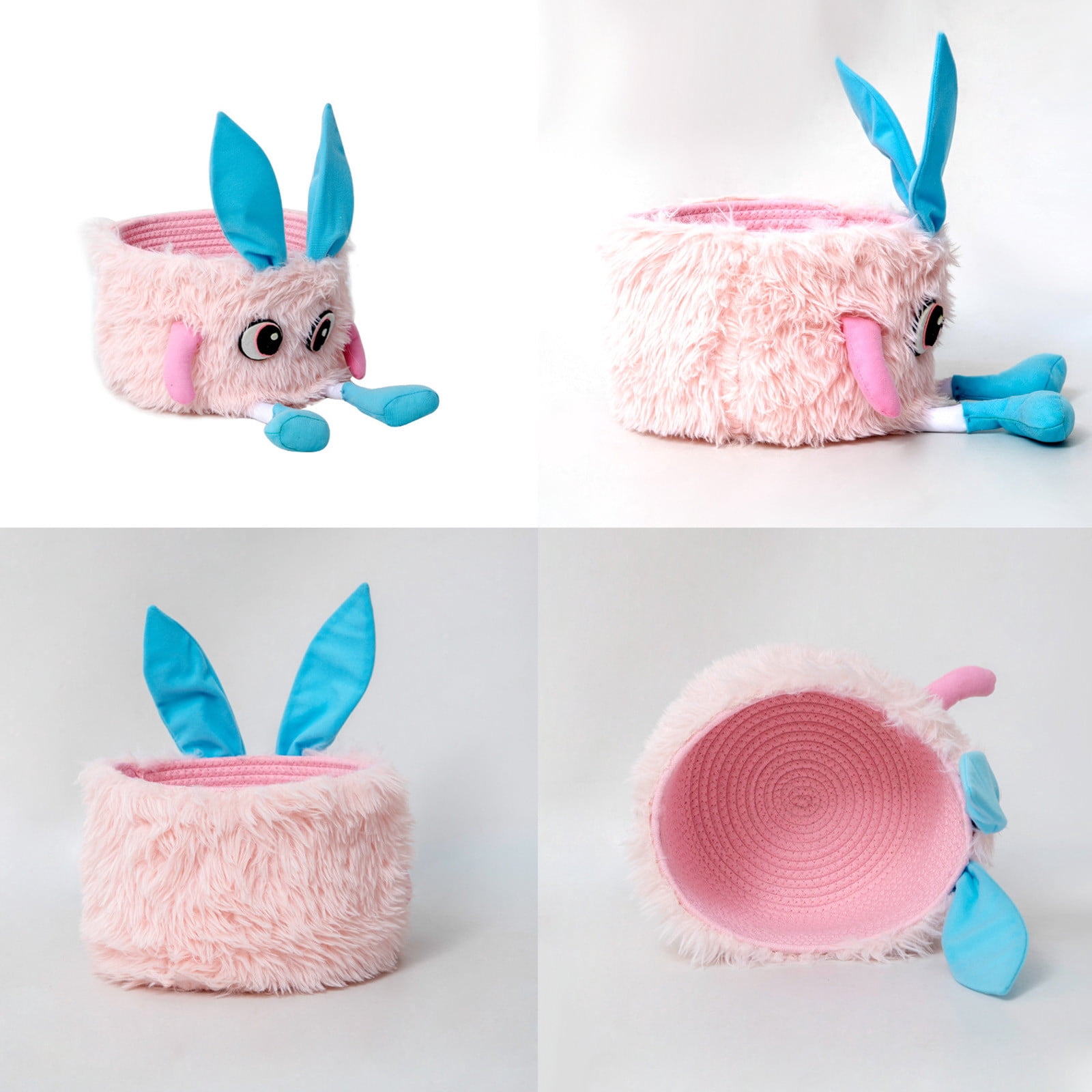 Kbndieu Plush Easter Basket, Cute Bunny Easter Baskets for Kids Boys Girls, Egg Hunting Easter Bucket with Rabbit Ears, Easter Tote Bags for Easter Decorations Candy Gifts Toy Storage