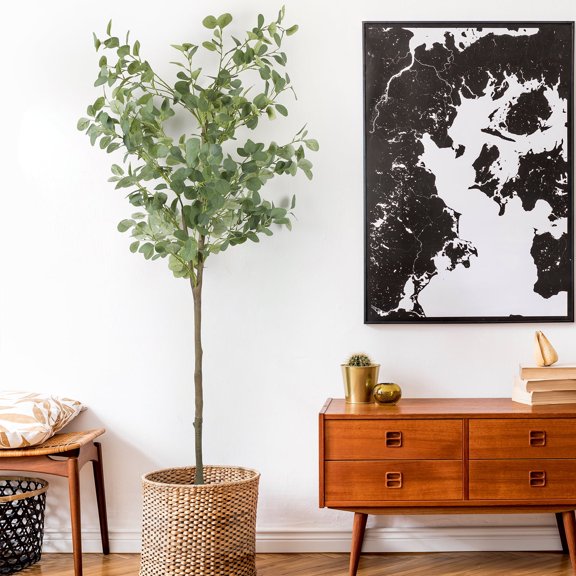 6ft Artificial Eucalyptus Tree in Pot, Large Fake Eucalyptus Plant for Home Decor, Bedroom, Office, Indoor Greenery