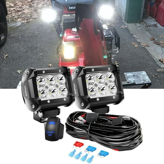 2PCS 18W LED Pods Spot Light Bar Fog Light Driving Lighting with 12V 5Pin Rocker Switch Off Road Wiring Harness-2 Leads for Truck Golf Cart SUV ATV UTV Boat