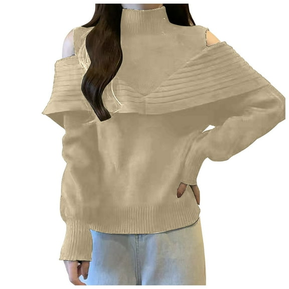 Wdgfv Crewneck Pullover Sweater Women Elegant Off Shoulder Turtleneck Knit Pullover with Batwing Sleeves for Women's Casual