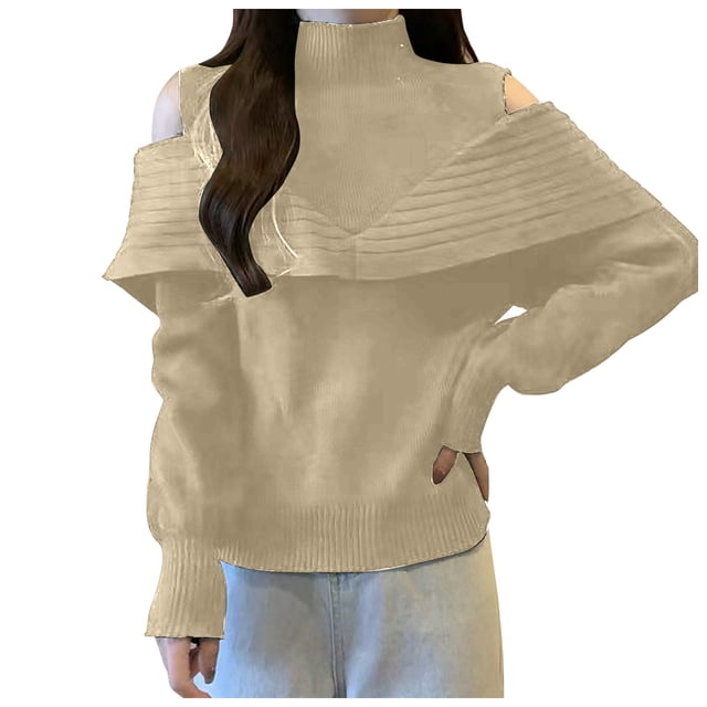VBARHMQRT Wrap Sweater Womens off Shoulder Sweaters Turtleneck Oversized Batwing Sweaters Sexy Pullover Knit Sweater