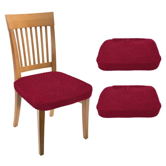 2Pack Stretch Jacquard Seat Covers, Dining Room Chair Seat Slipcover, Wine Red