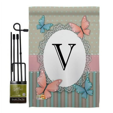 Breeze Decor BD-BG-GS-130152-IP-BO-D-US14-BD 13 x 18.5 in. Butterflies V Initial Garden Friends Bugs & Frogs Impressions Decorative Vertical Double Sided Flag Set with Banner Pole