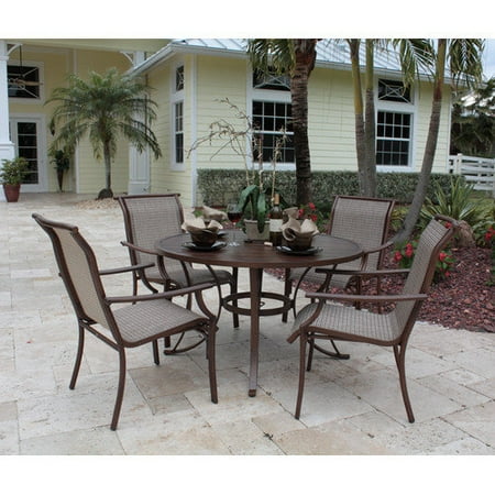 Hospitality Rattan Chub Cay Swivel Slatted Patio Dining Set - Dark Bronze