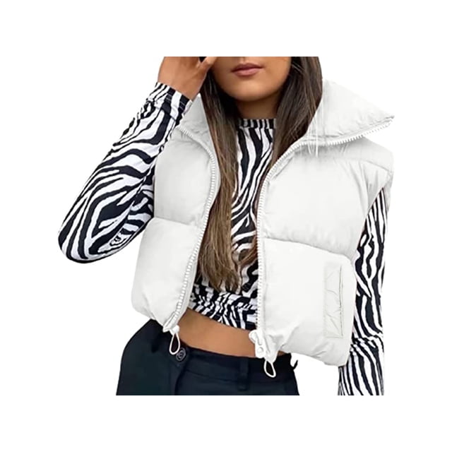 Sunloudy - Chaleco corto cálido de invierno para mujer, sin mangas, cuello alto, chaleco acolchado ligero de doble cara Sunloudy moda