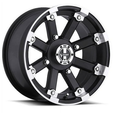 12x8 Vision 393 Lockout Matte Black Mach Lip UTV Wheel 4x110 (-61mm)