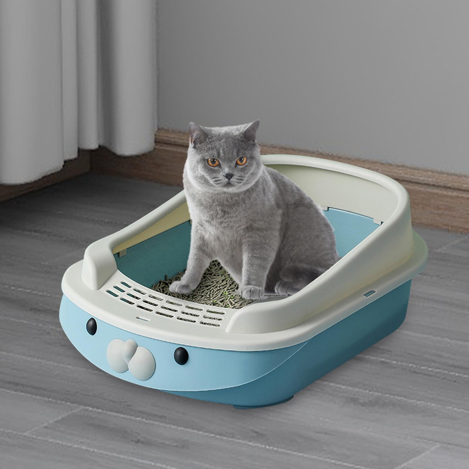 Bvdfgk Cat Toilet Cat Box Semi Enclosed Litter Pan Sturdy Stain Resistant Portable Open Blue