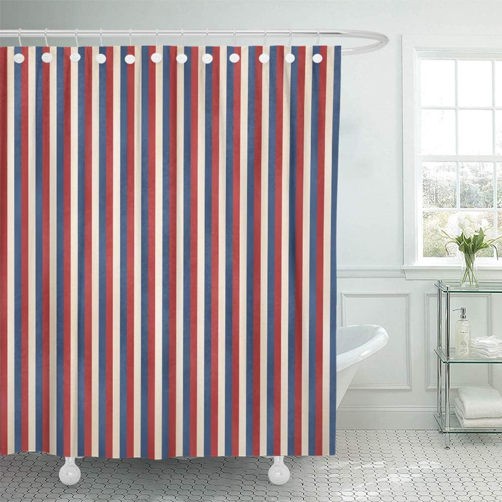 red and blue shower curtain