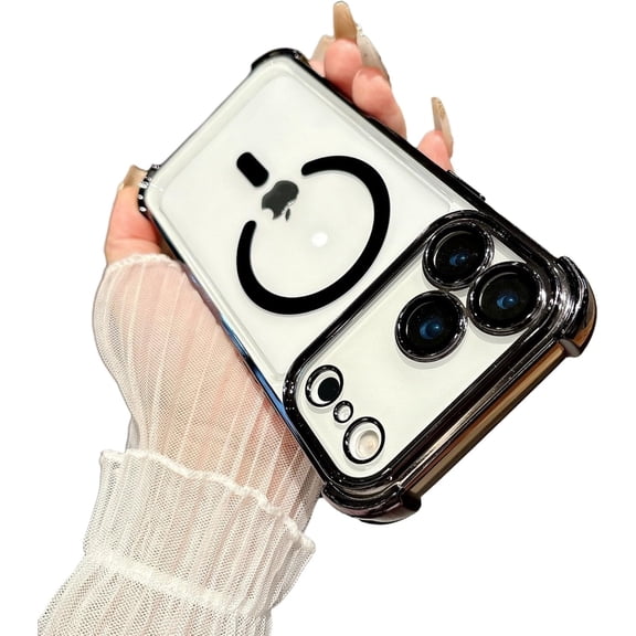 Four Corners Camera Shockproof Clear Magnetic Phone Case for iPhone, Compatible with (iPhone 17 Pro Max,Black)