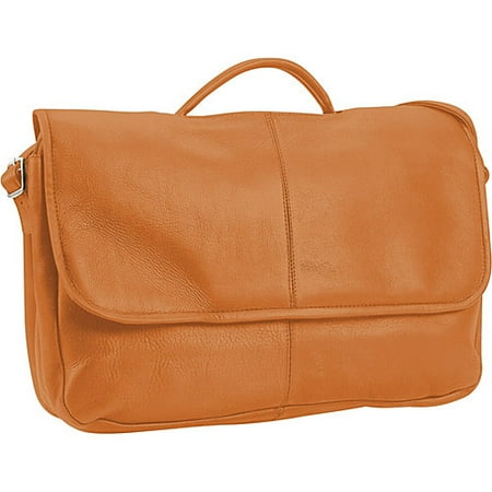 Porthole Large Leather Briefcase w Zippered Back Pocket (Tan)