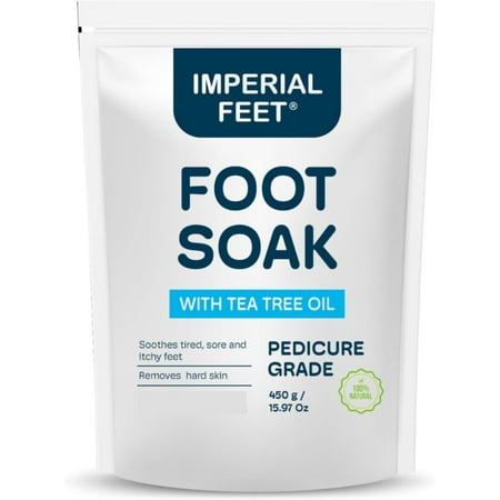 Epsom Salt Foot Soak w Tea Tree for Foot Bath (PEDICURE GRADE) - For Toenail Repair, Athletes Foot, Softens Calluses, Sore & Tired Feet, Nail Discoloration Foot Soak Salts, Smelly Foot Therapy16oz