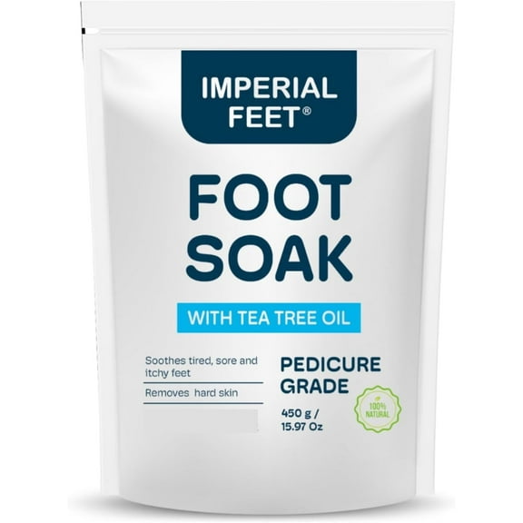 Epsom Salt Foot Soak w Tea Tree for Foot Bath (PEDICURE GRADE) - For Toenail Repair, Athletes Foot, Softens Calluses, Sore & Tired Feet, Nail Discoloration Foot Soak Salts, Smelly Foot Therapy16oz