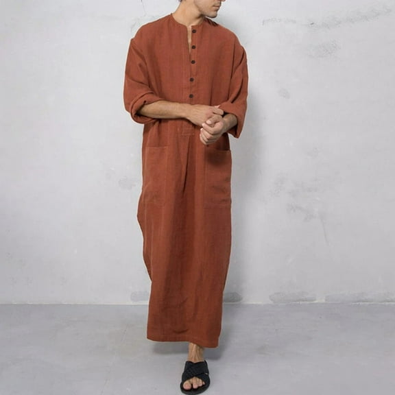 Muslim Men Robe Baggy Arab Thobe Jubba Kaftan Robes Clothing Long Gown