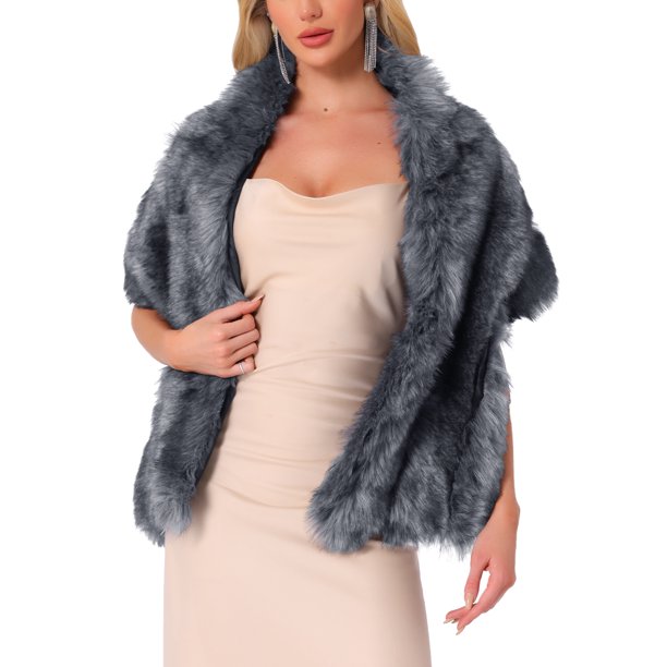 CHAL DE FIESTA DE PIEL SINTÉTICA PARA MUJERES ELEGANTE CON HOMBROS CAPA M GRIS OSCURO