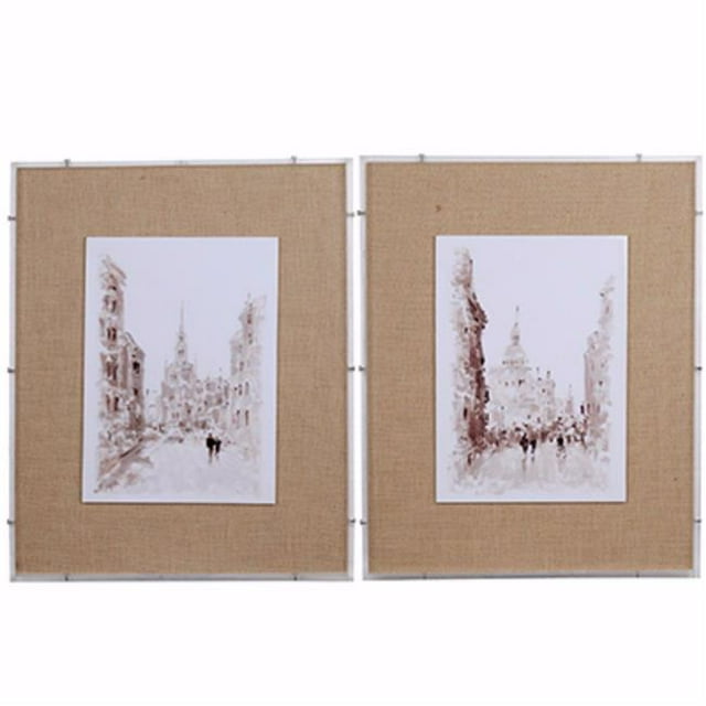 Benzara BM154099 Européenne Aquarelle Rue Imprimés&44; Blanc Antique - Lot de 2