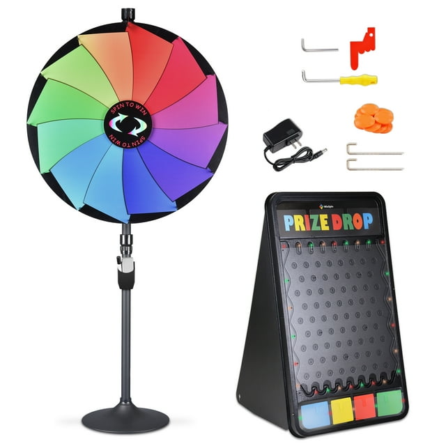 WinSpin 36" Dual Use 12 Slots Prize Wheel Prize Drop Game Board Kit w/ LED Light