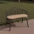 thumbnail image 3 of Tcbosik 33 Inch Outdoor Garden Bench with Cushion, Cast Aluminium Patio Bench with Tulip Pattern Backrest for Porch, Lawn, Garden, Backyard, Easy Assembly, Black, 3 of 7