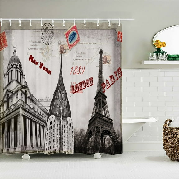 Old Retro Style Paris Tower Printing Shower Curtain Bathroom Curtains European Scenery Waterproof Polyeste Fabric Bathtub Decor