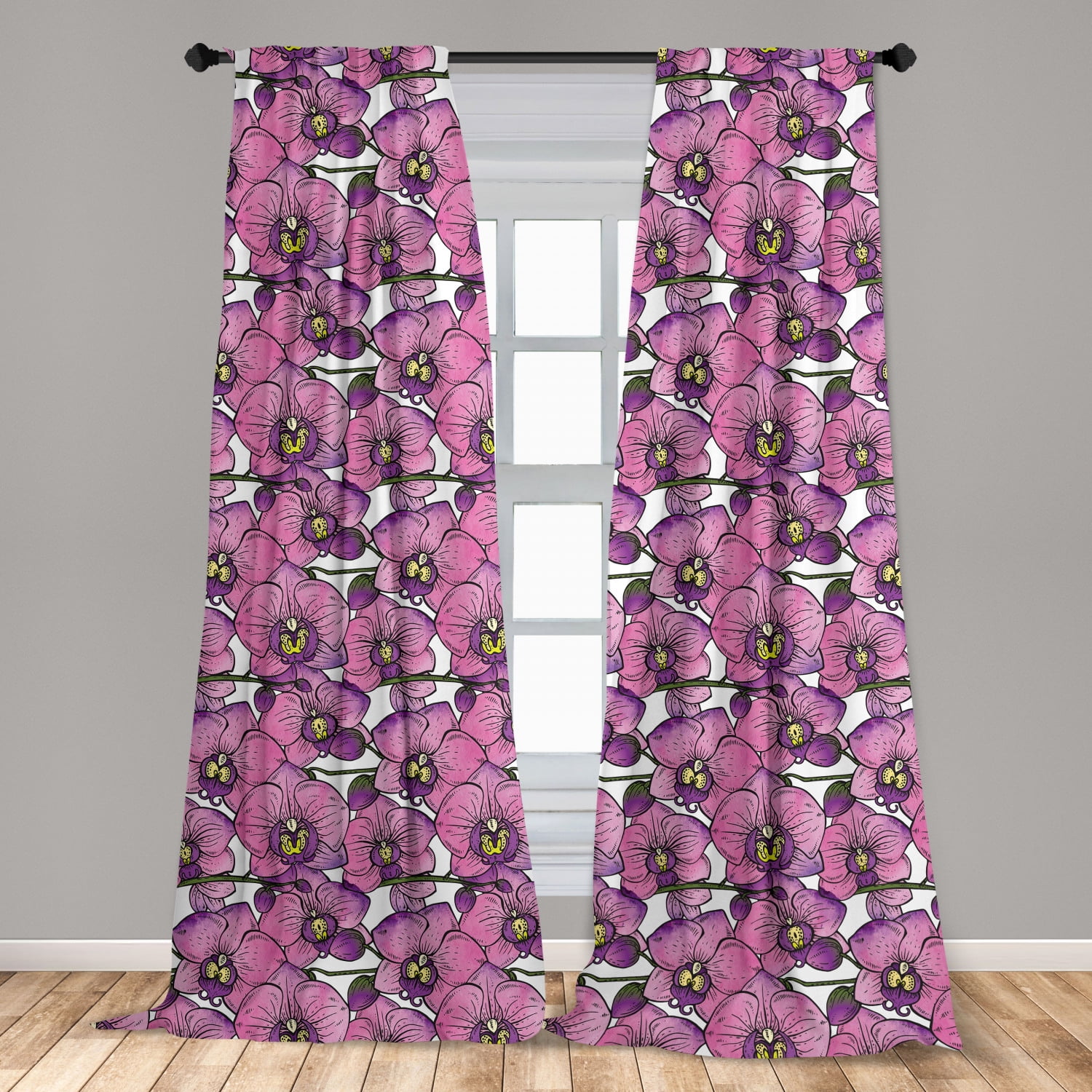 Watercolor Flowers Curtains 2 Panels Set Exotic Orchid Branch Tropic Essence Romantic Blossom