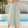 thumbnail image 6 of Sewkxo Womens Summer Striped Gingham Wide Leg Lounge Pants Elastic Waist Beach Palazzo Trousers with Pockets,Green L, 6 of 6