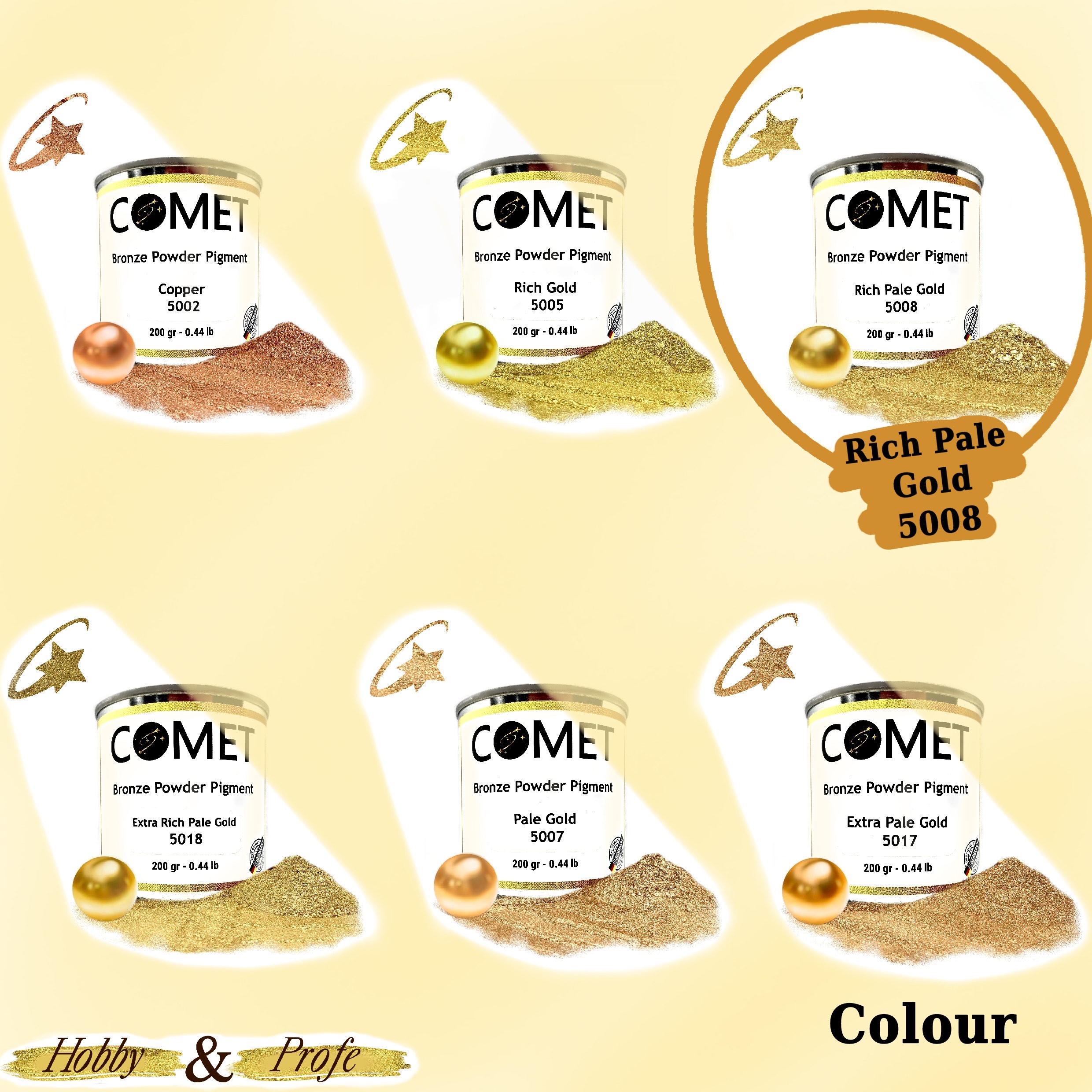 COMETCHEMICAL Metallic Pigment for Solvent, Epoxy Resin, Rich Pale Gold, 0.44lb