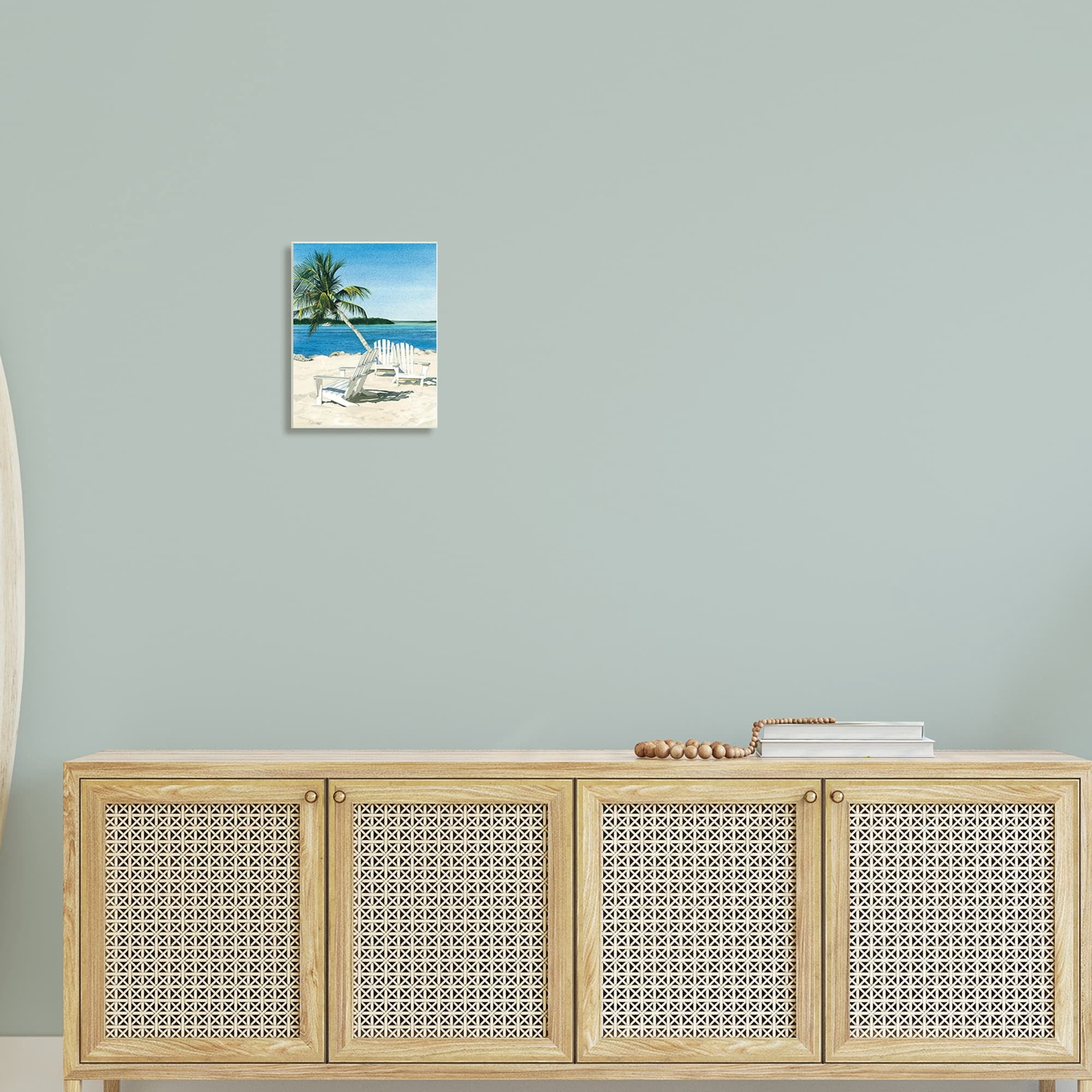 Linda Roberts Palm Tree Beach Furniture Tropical Island Ocean Viewpoint 13 in x 19 in Framed Painting Art Print, by Stupell Home Décor