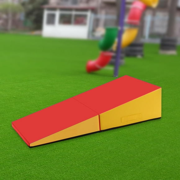 Colaxi Gym Tumbling Mat Cheese Wedge Tumbling Skill Shape Folding Incline Gym Mat Equipment for Dance Sports Skill Training Children Red Yellow