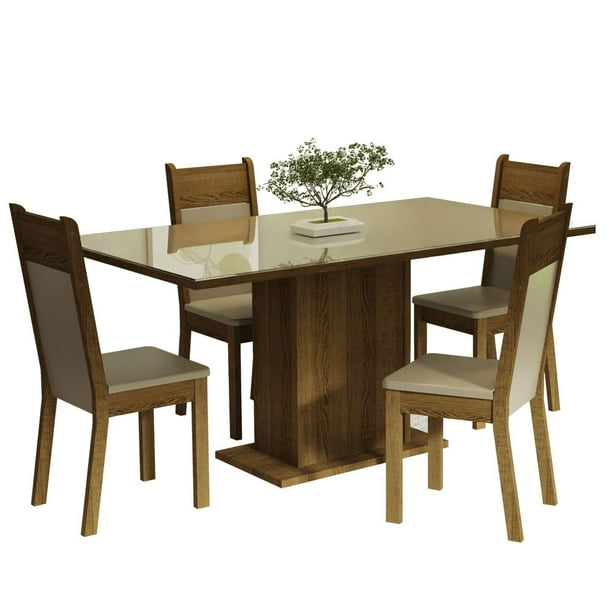 Juego de Comedor Mesa con Tapa de Vidrio 4 Sillas Greta Madesa