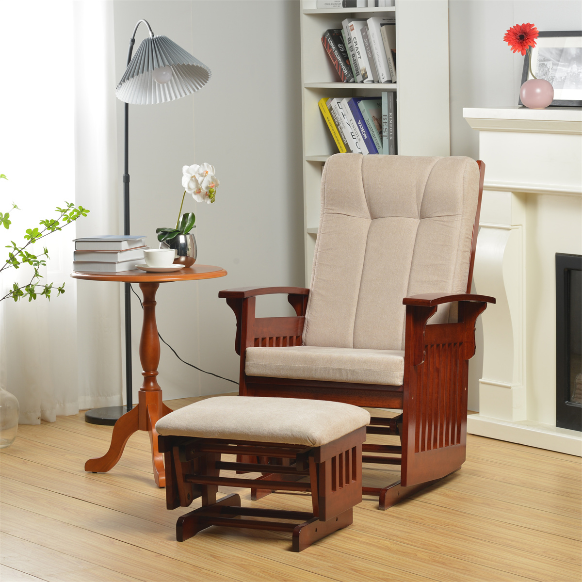 Glider Chair with Ottoman, Upholstered Rocking Chair with Ottoman
