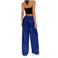 thumbnail image 5 of WULMLEO Women Sparkly Sequin Wide Leg Pants Shiny Elastic Low Rise Drawstring Palazzo Pant Glitter Baggy Party Long Trouser Blue S, 5 of 6