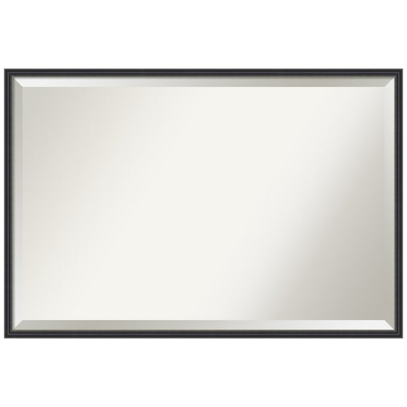 Amanti Art Stylish Black Narrow Beveled Wood Bathroom Wall Mirror
