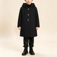 thumbnail image 5 of Kids Wool Winter Overcoat, Hooded Long Sleeve With Pockets, Solid Color Warm Outerwear For Boys Girls Black 4-5Years, 5 of 9