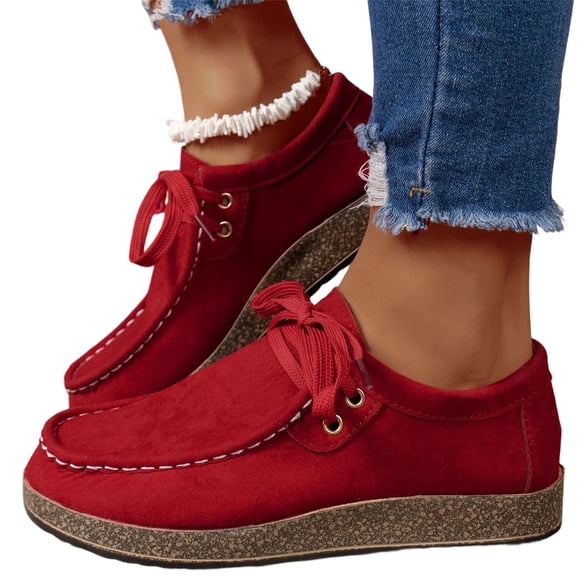 YOUYEDIAN Flat Shoes for Women Spring Fall Dressy Loafers Slip on Non Slip Casual Walking Shoes Office Closed Toe Orthopedic Shoes (Red)