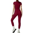 thumbnail image 4 of NMMUED Women’s 2 Piece Workout Set Athletic T-shirt High Waist Leggings Activewear for Gym, Running & Yoga Red M, 4 of 9