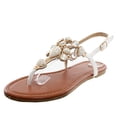 thumbnail image 4 of TOP Moda Berry-9 Women's Embellished Precious Gem Stone Crystal Flat Thong Sandals WHITE 7, 4 of 6