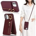 thumbnail image 3 of iPhone 12/12 Pro Case for Women with Card Holder, iPhone 12 Phone Case Wallet with Strap,Crossbody Lanyard Cases with Credit Card Slots Kickstand and Stand Ring Holder, 6.1 Inch, Burgundy, 3 of 17