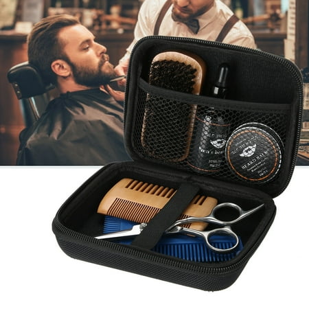 Ejoyous 7PCS/Set Portable Men Beard Styling Shaping Cream Oil Brush Comb Scissor Mustache Hair Care , Beard Styling Tool, Beard Styling Tool