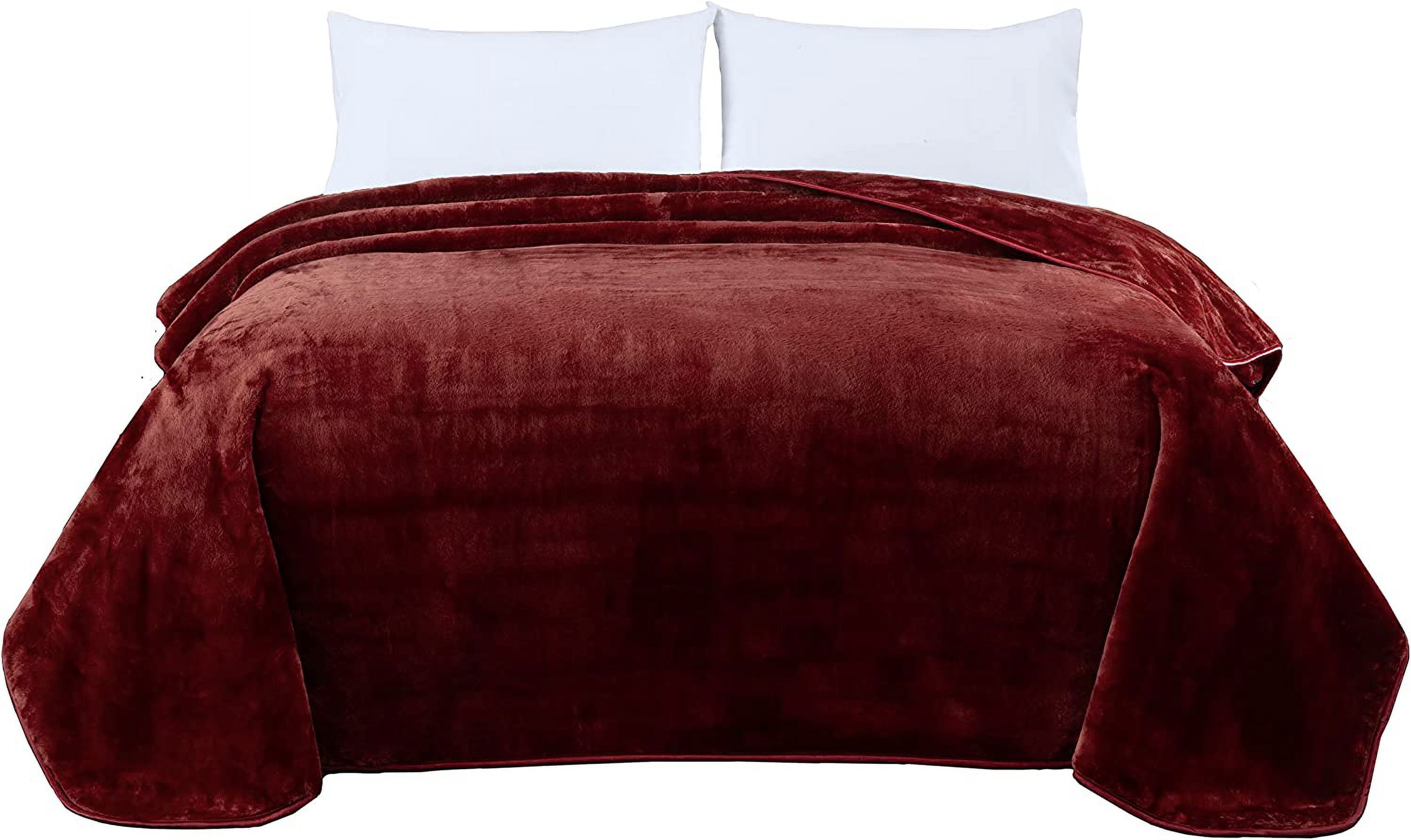 Chezmoi Collection Heavy Thick Korean Style Faux Mink Blanket Single Ply 9 Lbs, 750GSM Silky Soft Plush Raschel Mink Blanket, 92" x 106" US King Size, Solid Burgundy