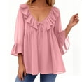 thumbnail image 2 of Jalioing Women's Shirts 3/4 Length Ruffle Sleeve Flowy Blouses Scoop Neck Layered Chiffon Tops Summer Trendy, 2 of 5