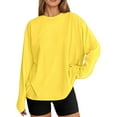 thumbnail image 2 of Oversized Long Sleeve Shirts for Women Spring Fall Casual Plain Basic Loose Fit Crewneck Shirt Blouse, 2 of 7
