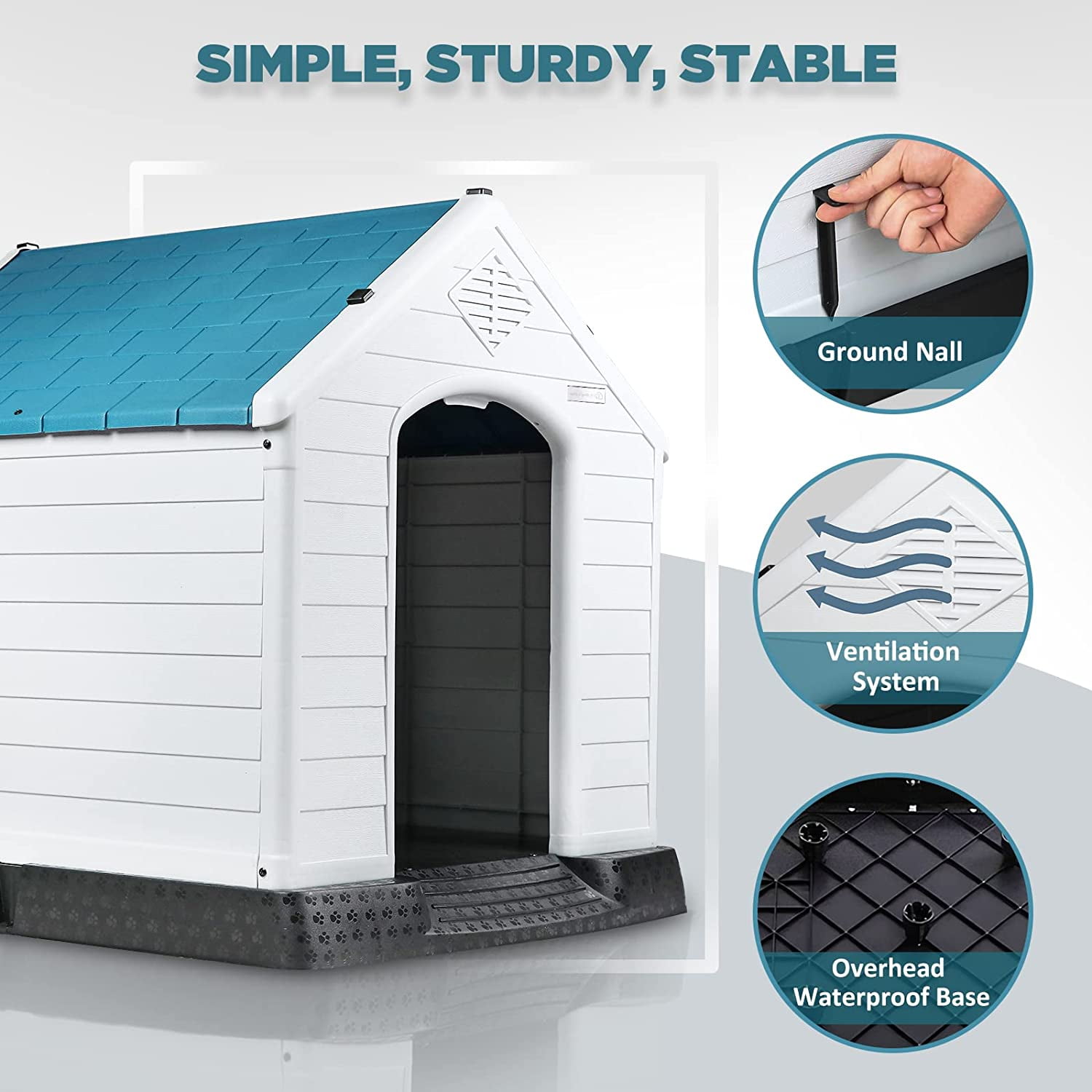 Waleaf Durable Waterproof Plastic Dog House for Small to Large Sized Dogs, Indoor Outdoor Doghouse with Elevated Floor